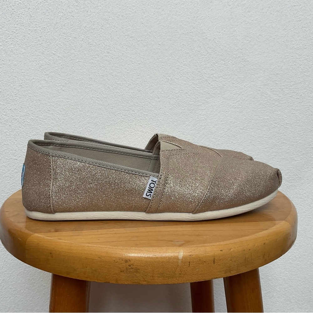 Tom's Metallic Gold Canvas Slip on Shoe Size 8 Formal Comfort Dress Event